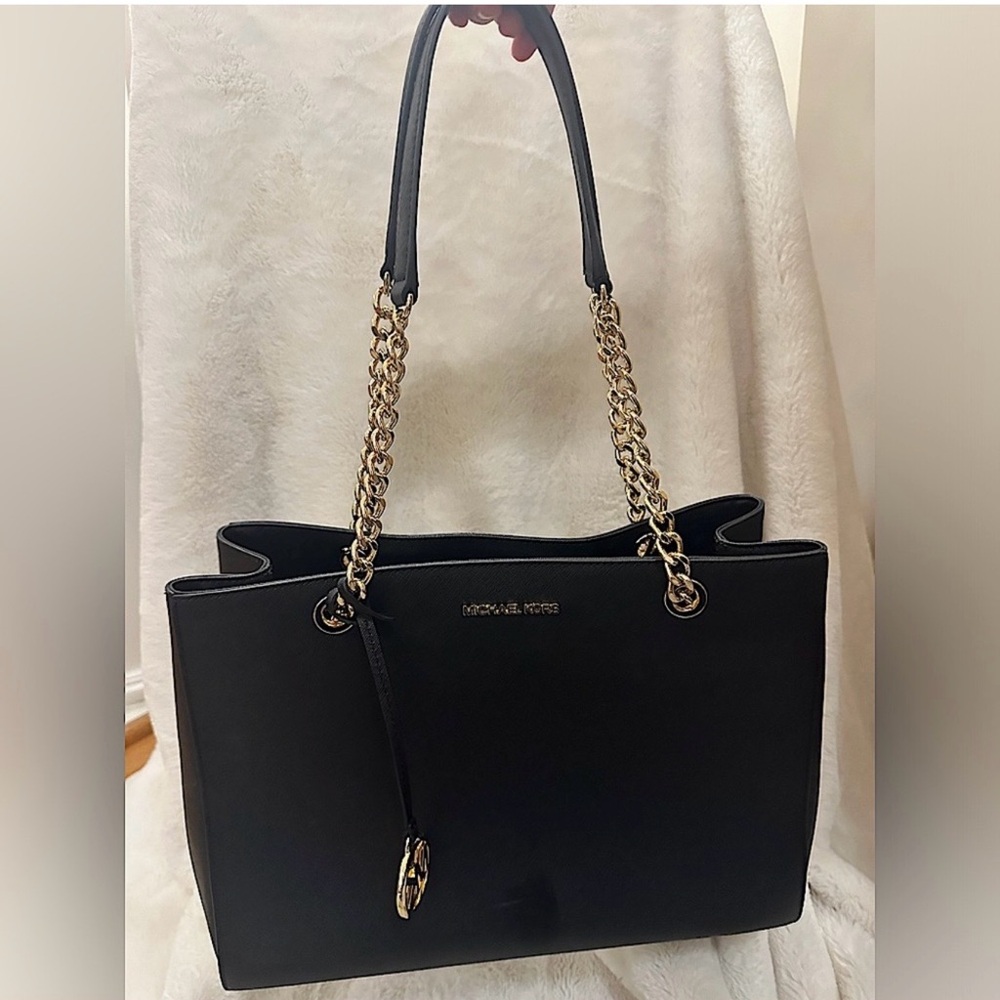 Michael Kors Black Tote with Gold Chain Handles